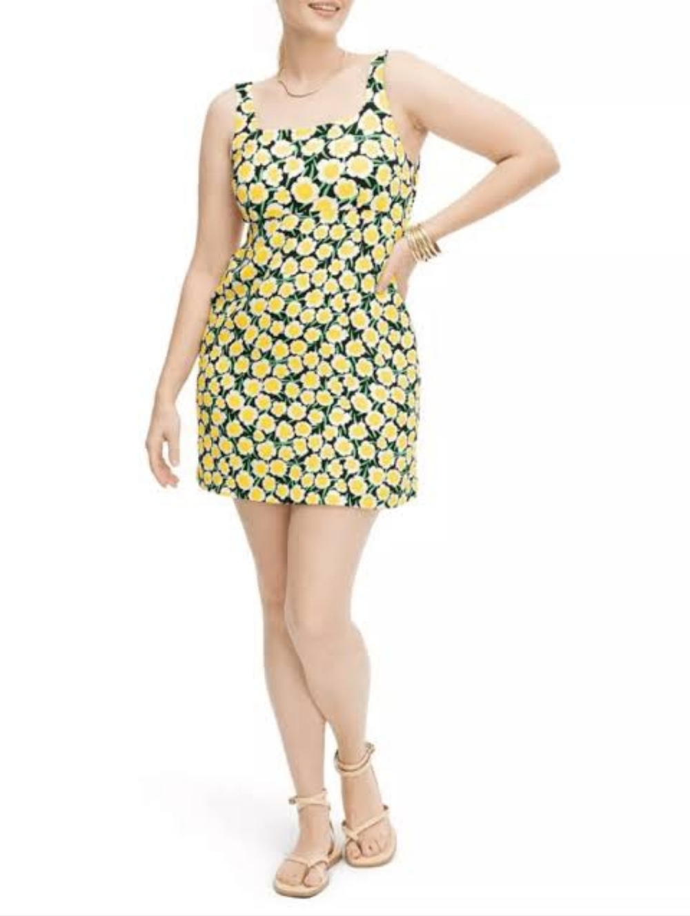 Diana Von Furstenburg DVF Yellow Floral Mini dress with Navy Background Sz 16